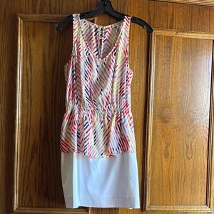 BCBGeneration Coral, Yellow, Navy & Light Blue Striped Dress